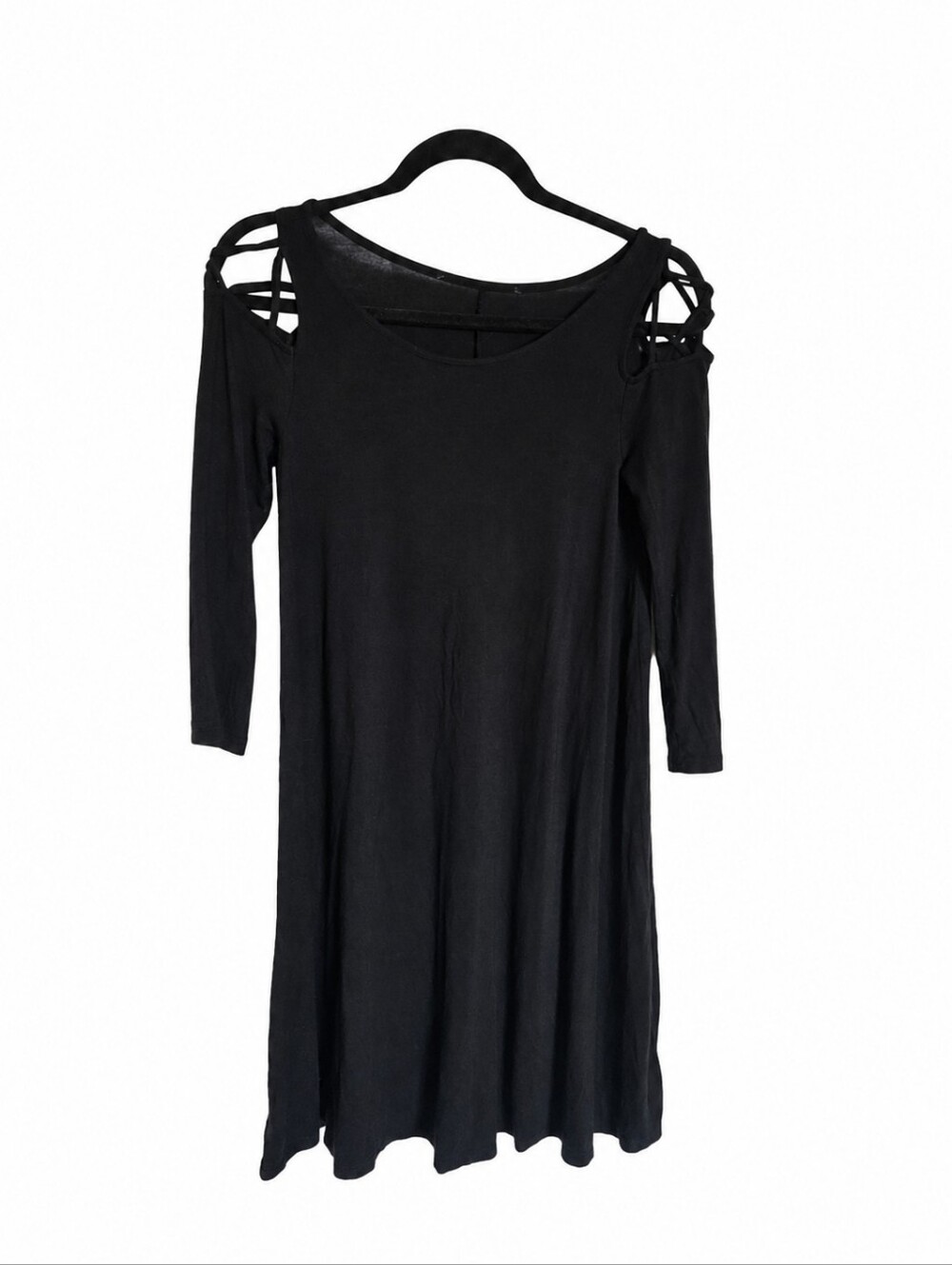 Black Cold-Shoulder Midi Dress with Strappy Shoulder Detail